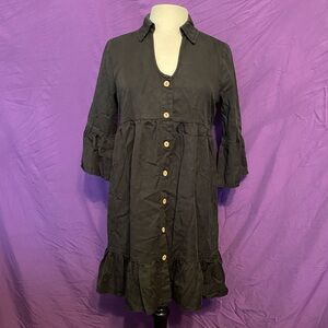 Button-Front Black Ruffle Babydoll Shirt-Dress from C’est Toi. Size M.